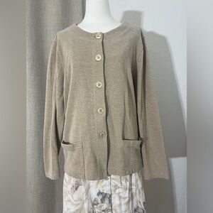 Minimalist Chic Neutral Timeless Knit Rebecca Malone Beige Cardigan Size XL